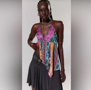 NWT Silence + Noise (Urban Outfitters) "Luisa Tunic Halter Top" Multi Color XL